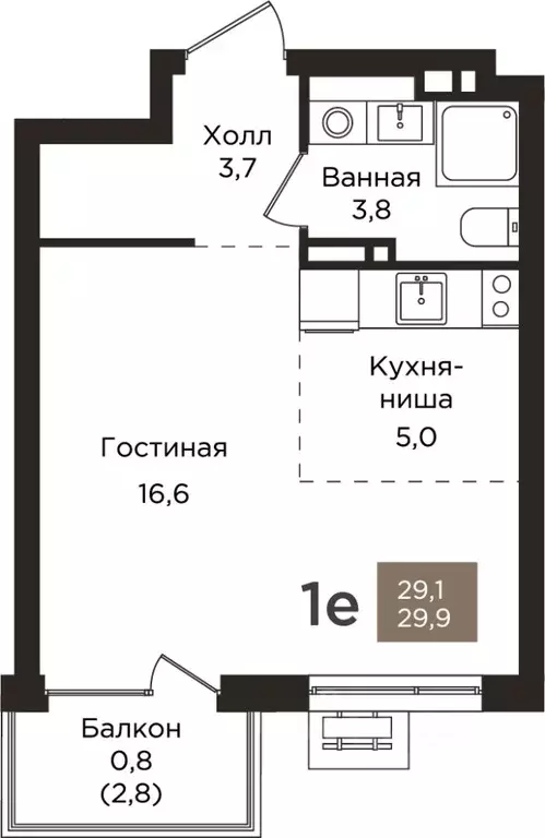 Студия Пермский край, Пермь ул. Капитана Гастелло, 21 (29.9 м) - Фото 1