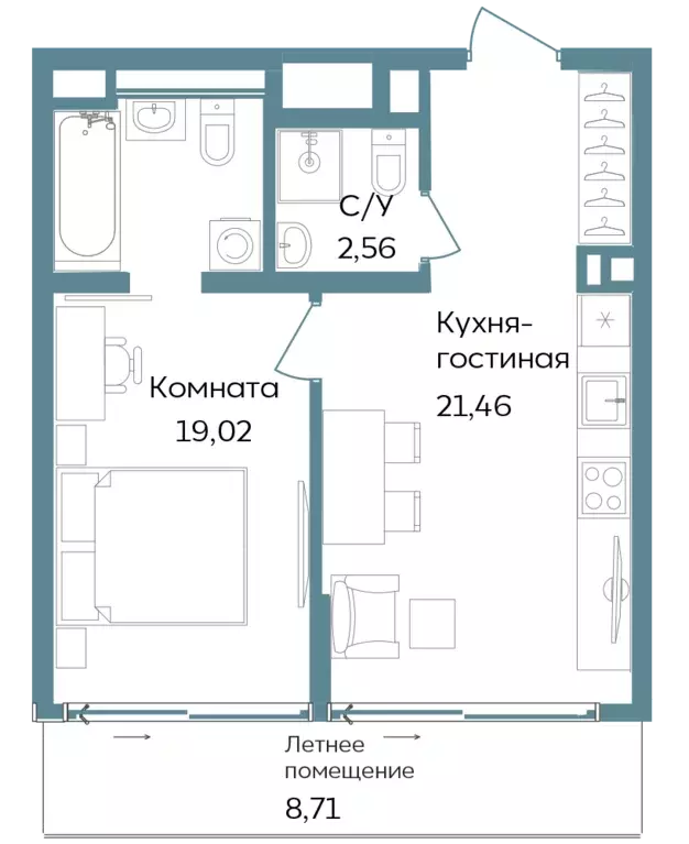 2-к квартира, 51.75 м - Фото 0
