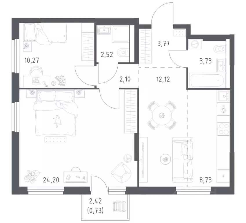 2-к кв. Башкортостан, Уфа ул. Минигали Губайдуллина, 8к9 (68.17 м) - Фото 1