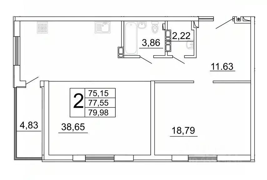 2-к кв. Самарская область, Самара ул. Дыбенко, 5 (79.52 м) - Фото 0