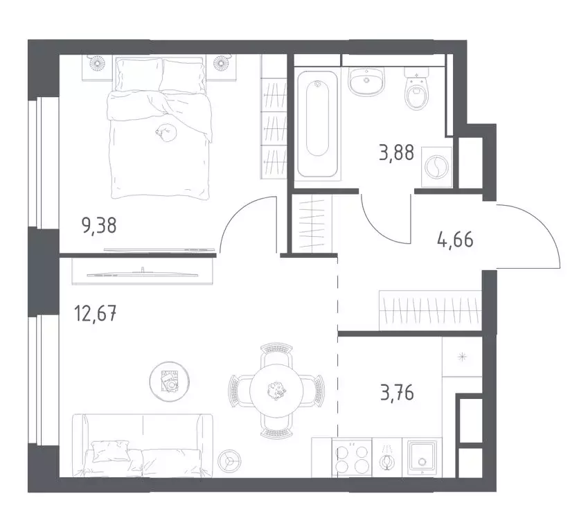 1-комнатная квартира: село Ям, улица Мезенцева, 24 (33.8 м) - Фото 1