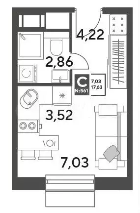 Квартира-студия, 17,6 м, 4/15 эт. - Фото 0