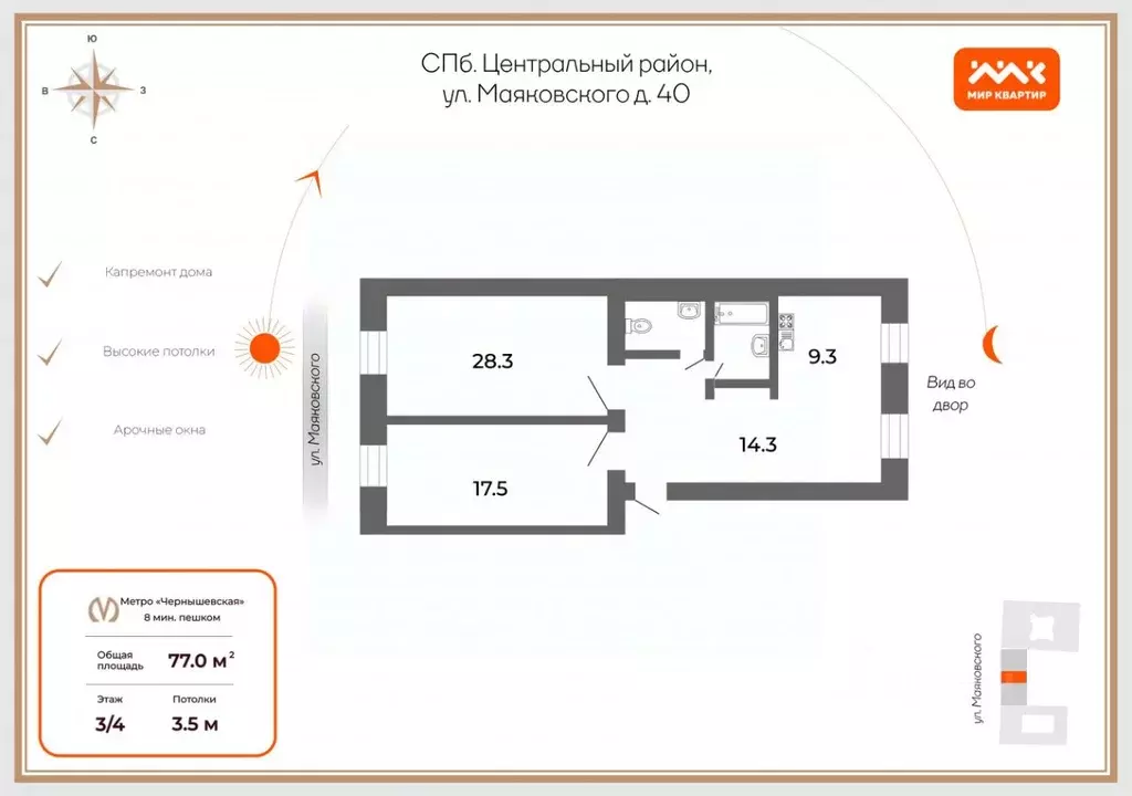 2-к кв. Санкт-Петербург ул. Маяковского, 40 (76.9 м) - Фото 1
