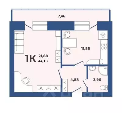 1-к кв. Алтайский край, Барнаул Партизанская ул., 21А (44.13 м) - Фото 0