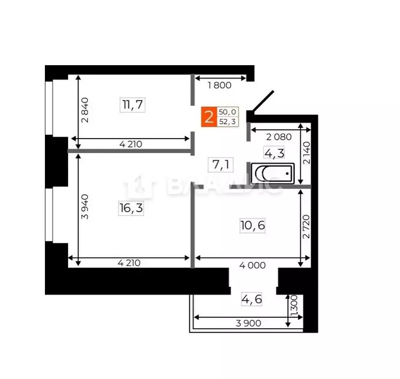 2-комнатная квартира: Благовещенск, Кузнечная улица, 169/3 (52.3 м) - Фото 1