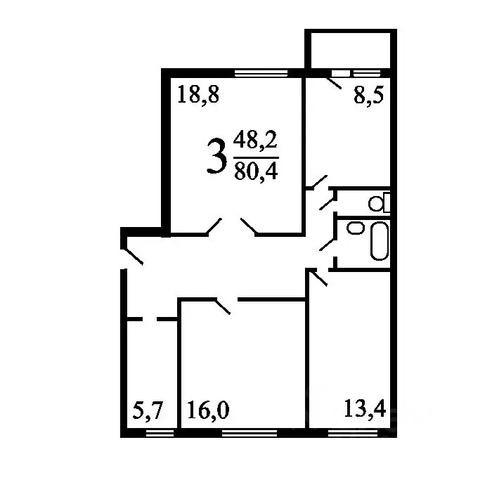 3-к кв. Москва ул. Генерала Кузнецова, 26К3 (80.0 м) - Фото 2