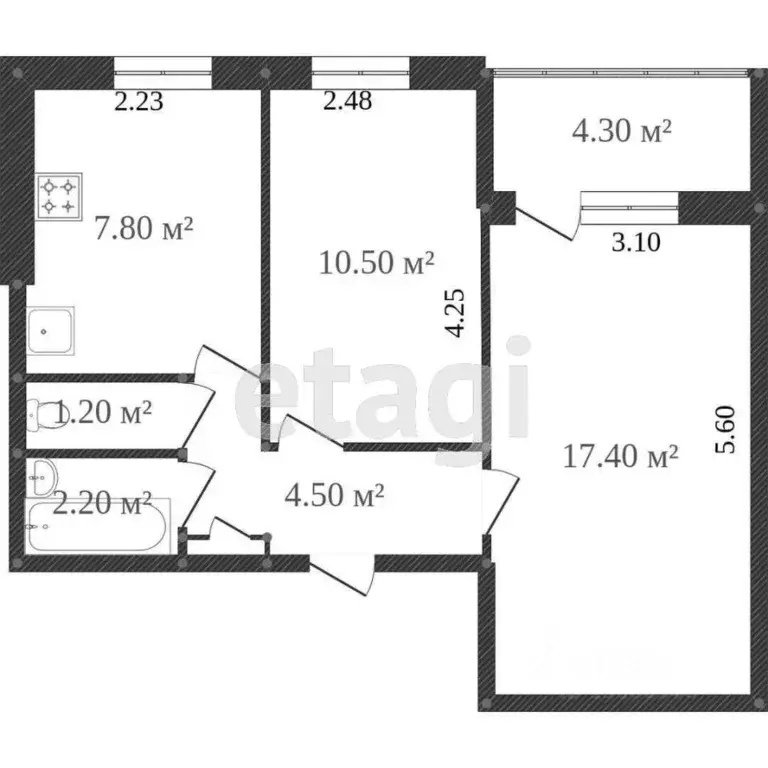 2-к кв. Хабаровский край, Комсомольск-на-Амуре ул. Дикопольцева, 38к3 ... - Фото 1