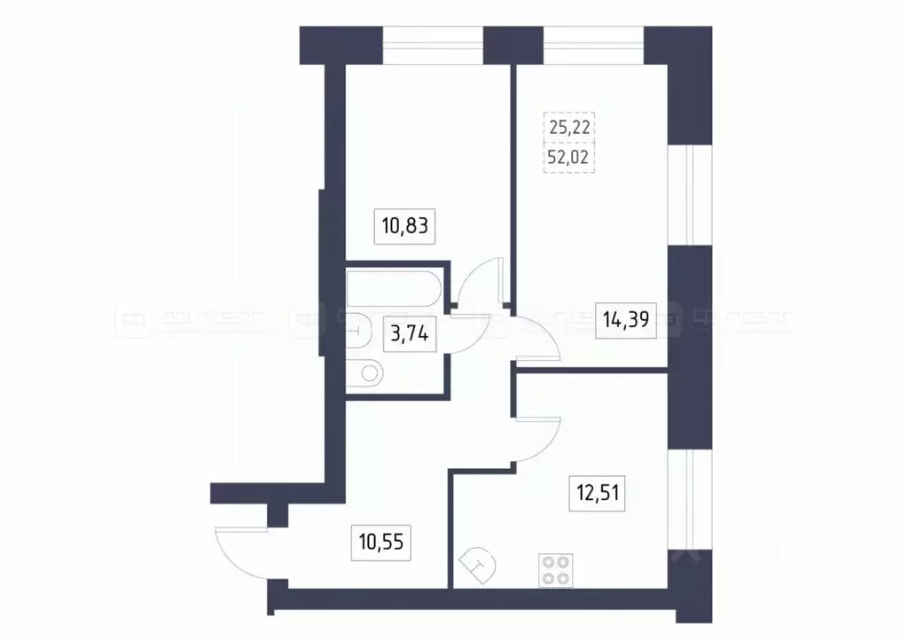 2-к кв. Татарстан, с. Высокая Гора ул. Вторая Ударная, 4 (52.0 м) - Фото 1