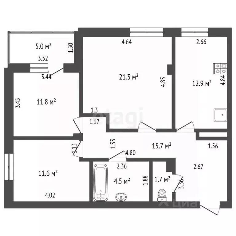 3-к кв. Ханты-Мансийский АО, Ханты-Мансийск Ледовая ул., 7 (79.5 м) - Фото 1