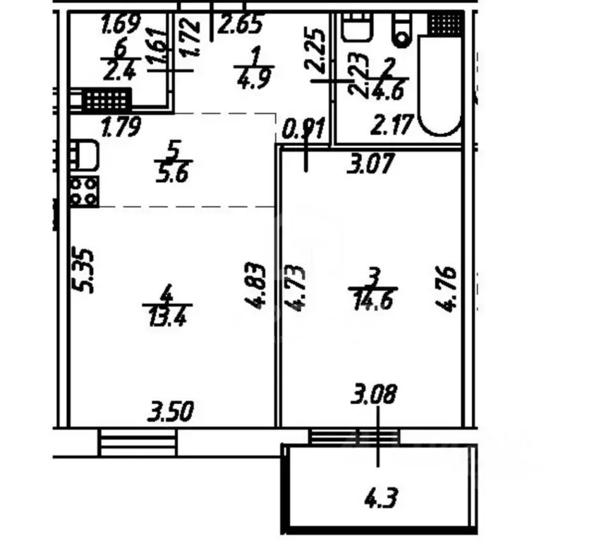 1-к кв. Санкт-Петербург ул. Дыбенко, 8к2 (45.84 м) - Фото 1