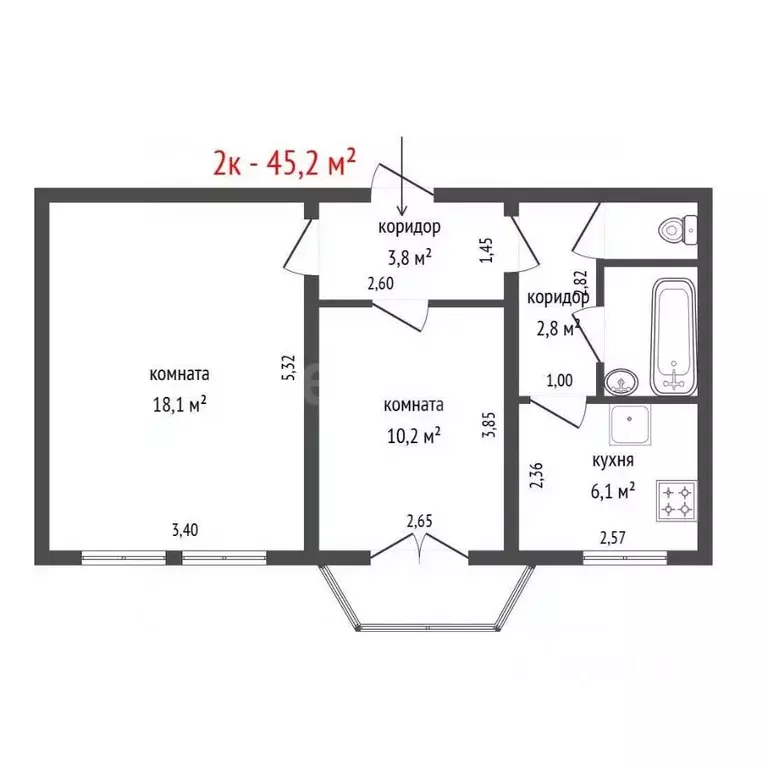 2-к кв. Свердловская область, Екатеринбург пер. Шаронова, 23А (45.2 м) - Фото 2