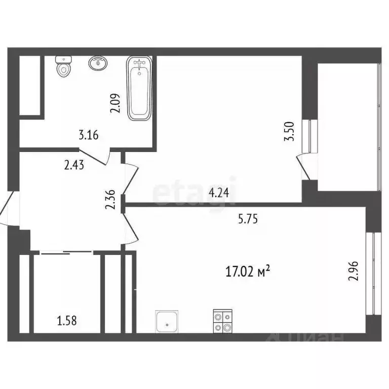 1-к кв. Свердловская область, Екатеринбург ул. Крауля, 89А (43.8 м) - Фото 2