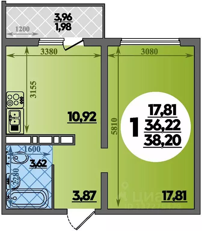 1-к кв. Ростовская область, Ростов-на-Дону ул. Костенко, 12 (38.2 м) - Фото 1