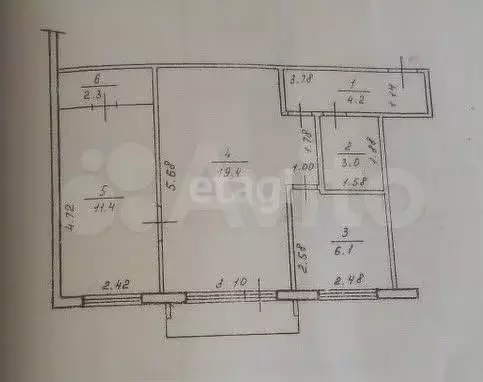 2-к. квартира, 47,1 м, 1/5 эт. - Фото 0
