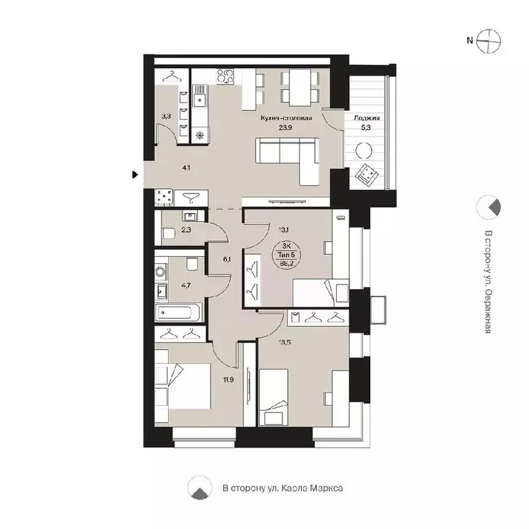 3-к кв. Коми, Сыктывкар ул. Карла Маркса, 165к1 (88.2 м) - Фото 0