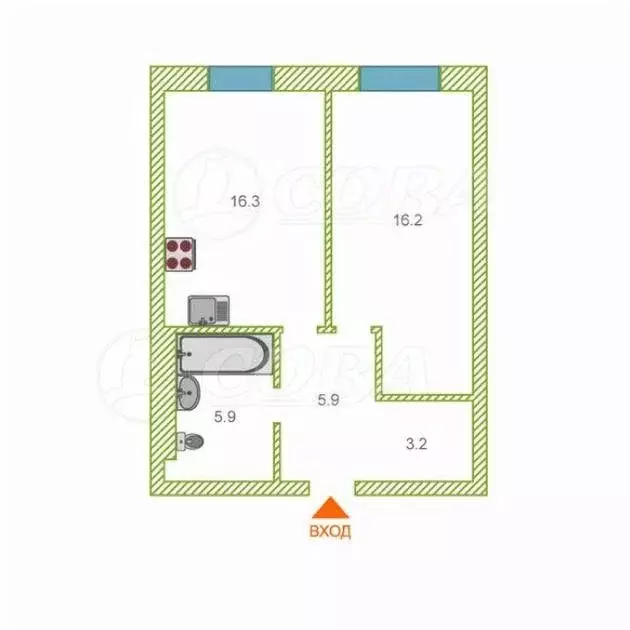 1-к кв. Тюменская область, Тюмень ул. Республики, 204к3 (48.0 м) - Фото 1