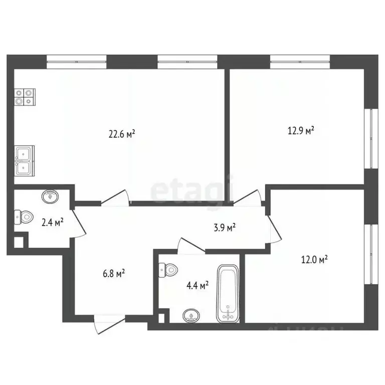 3-к кв. Москва Эра жилой комплекс, 2 (65.0 м) - Фото 2
