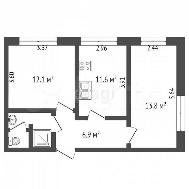 3-к. квартира, 48,6 м, 7/9 эт. - Фото 0