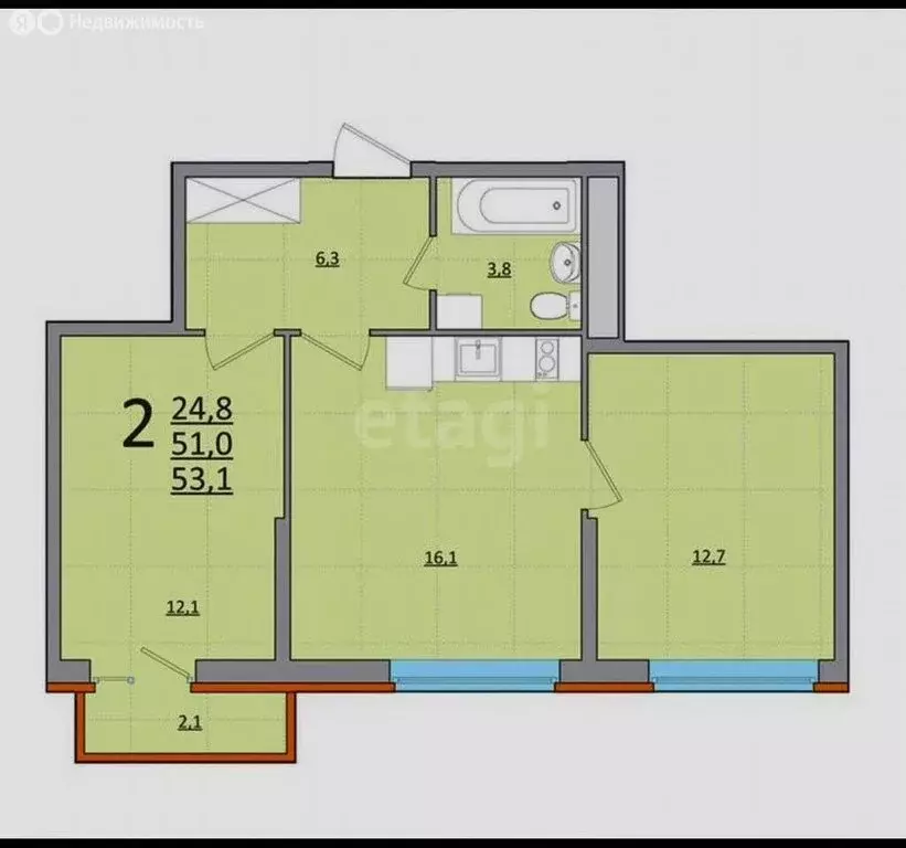 2-комнатная квартира: Тверь, улица С.Я. Лемешева, 10 (53 м) - Фото 1