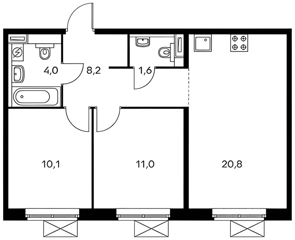 2-к кв. Московская область, Котельники Парковый мкр, 1 (55.3 м) - Фото 2