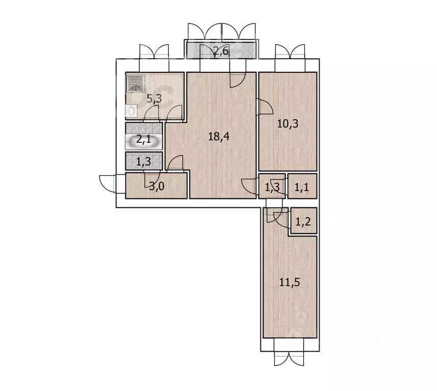 3-к кв. башкортостан, уфа революционная ул, 57 (55.5 м) - Фото 1