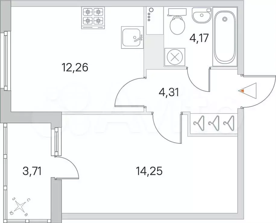 1-к. квартира, 36,9 м, 2/8 эт. - Фото 0