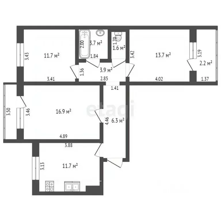 3-к кв. Калининградская область, Калининград ул. Олега Кошевого, 26 ... - Фото 2