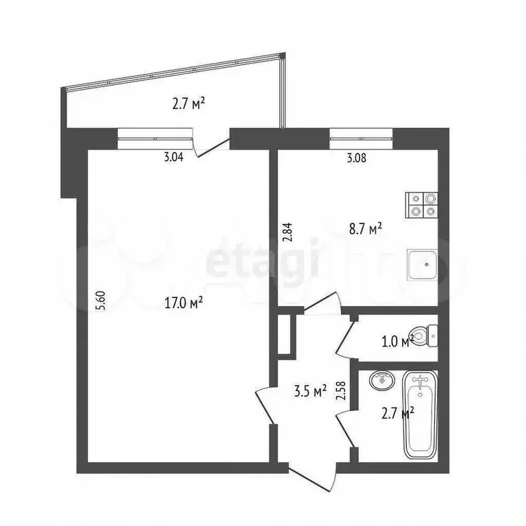 1-к. квартира, 33,4 м, 2/9 эт. - Фото 0