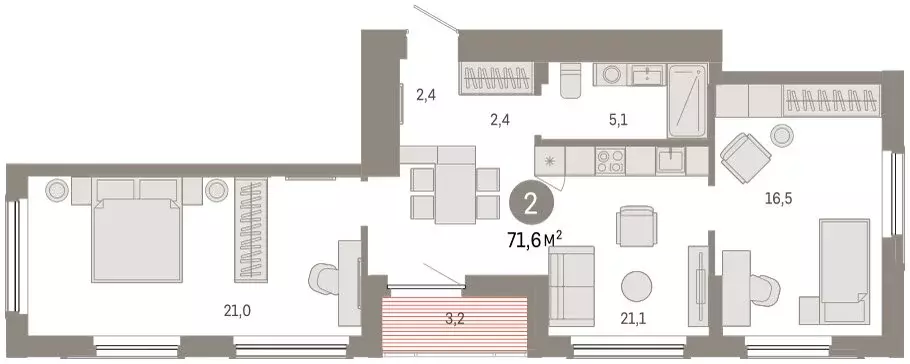 2-комнатная квартира: Омск, Кировский округ (71.56 м) - Фото 2