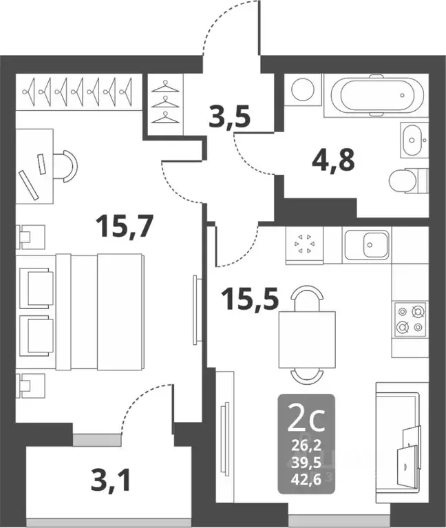 2-к кв. Новосибирская область, Новосибирск Тайгинская ул., с3 (39.5 м) - Фото 0