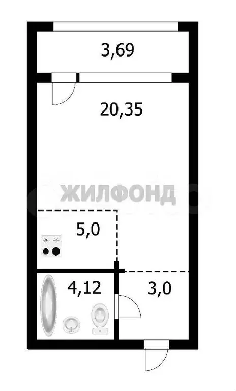 Квартира-студия, 33,6 м, 1/10 эт. - Фото 0