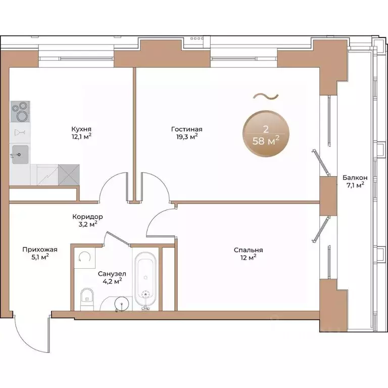 2-к кв. Красноярский край, Красноярск ул. Партизана Железняка (58.0 м) - Фото 2