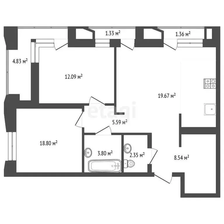 2-комнатная квартира: Тюмень, улица Судостроителей, 48 (63.84 м) - Фото 1