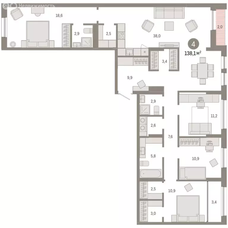 4-комнатная квартира: Тюмень, улица Республики, 205к1 (138.11 м) - Фото 2