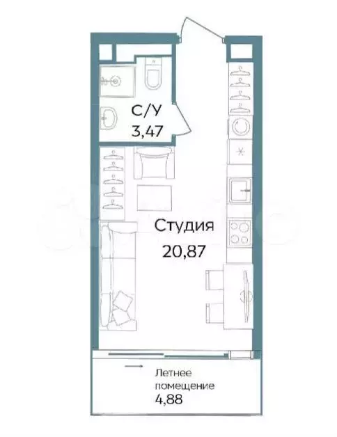 Апартаменты-студия, 29,2 м, 5/13 эт. - Фото 1