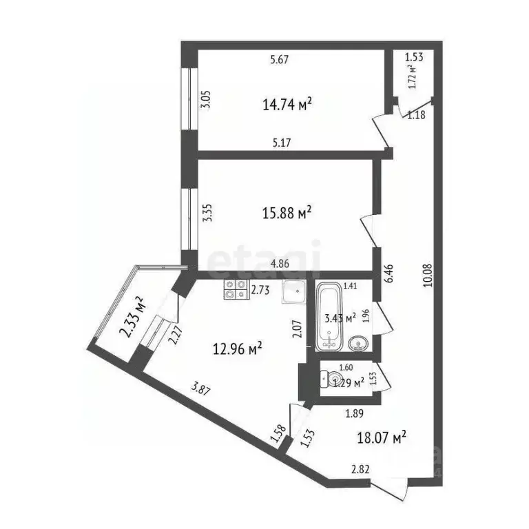 2-к кв. Вологодская область, Череповец ул. Наседкина, 19 (70.2 м) - Фото 2