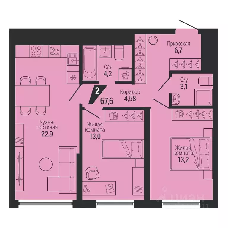 3-к кв. Свердловская область, Екатеринбург Эльмаш жилрайон, К100 жилой ... - Фото 2