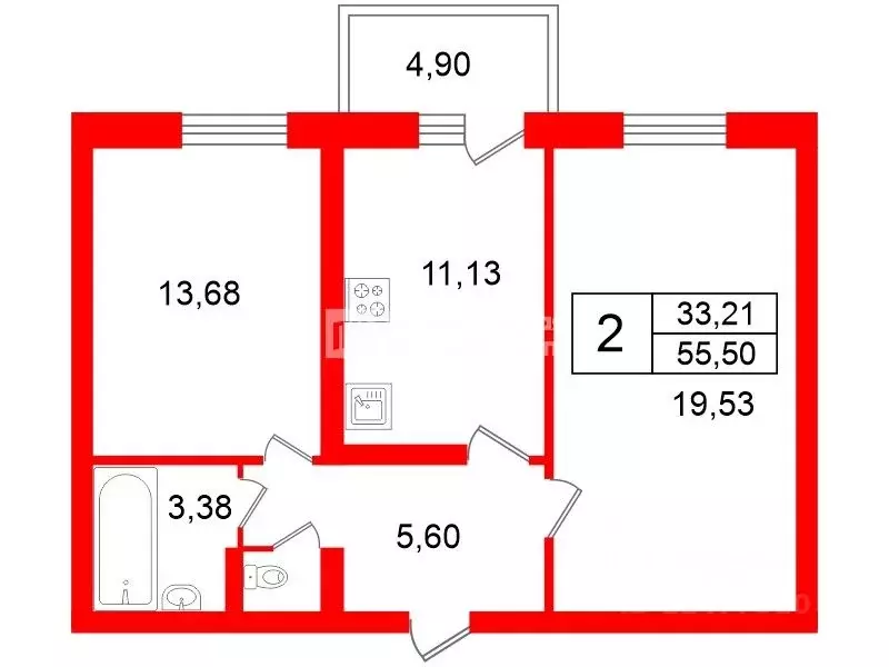 2-к кв. Санкт-Петербург Новоколомяжский просп., 4К1 (55.5 м) - Фото 1