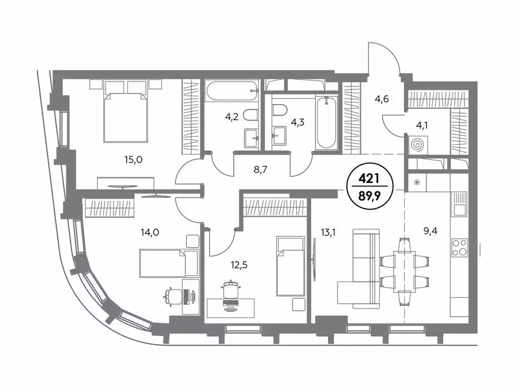 3-комнатная квартира: Москва, улица Фридриха Энгельса, 60 (89.9 м) - Фото 0
