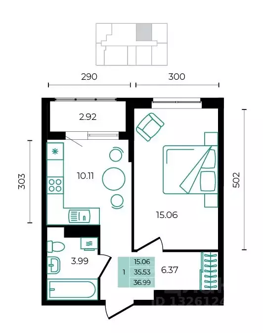 1-к кв. Адыгея, Майкопский район, пос. Тульский  (36.99 м) - Фото 1