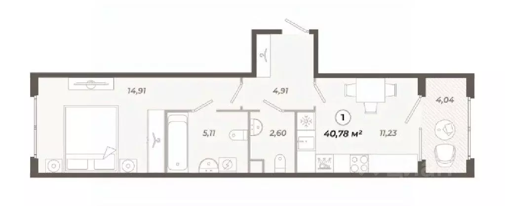 1-к кв. Санкт-Петербург ул. Коли Томчака, 21Д (40.78 м) - Фото 0