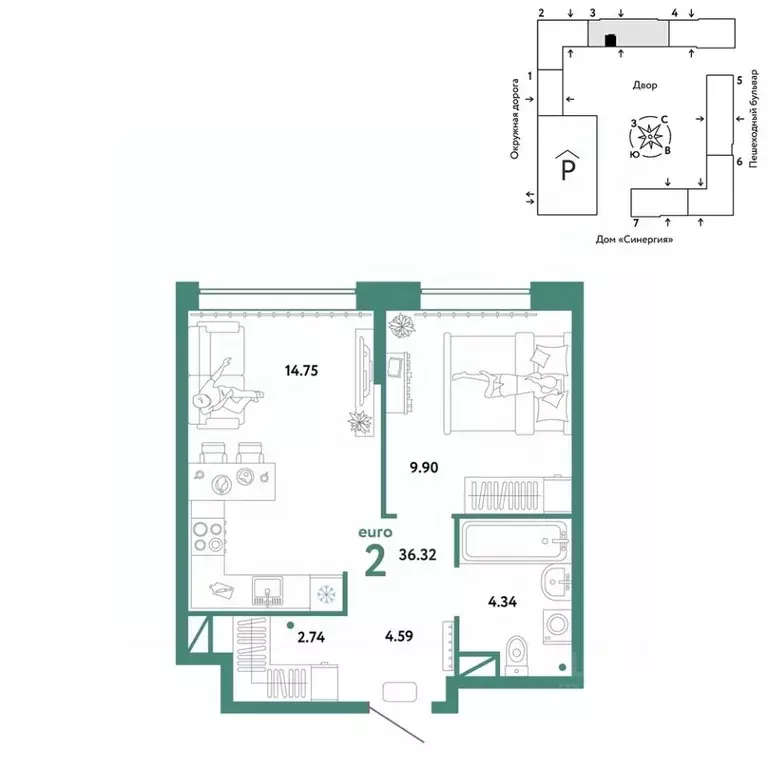 2-к кв. Тюменская область, Тюмень Интернациональная ул., 199к10 (36.32 ... - Фото 0