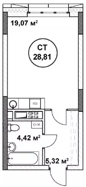 Студия Нижегородская область, Нижний Новгород ул. Родионова (28.81 м) - Фото 1