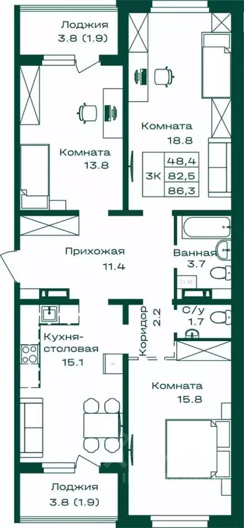 3-к кв. Алтай, Майминский район, с. Майма Алтайская ул., 2АК1 (86.3 м) - Фото 0