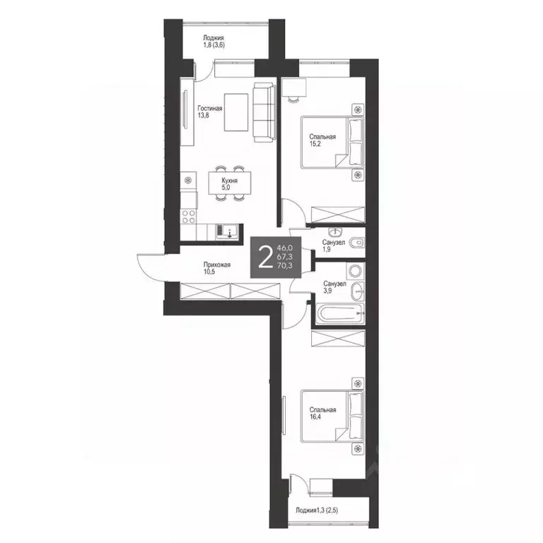 2-к кв. Татарстан, Альметьевск ул. Гафиатуллина, 60 (70.3 м) - Фото 0
