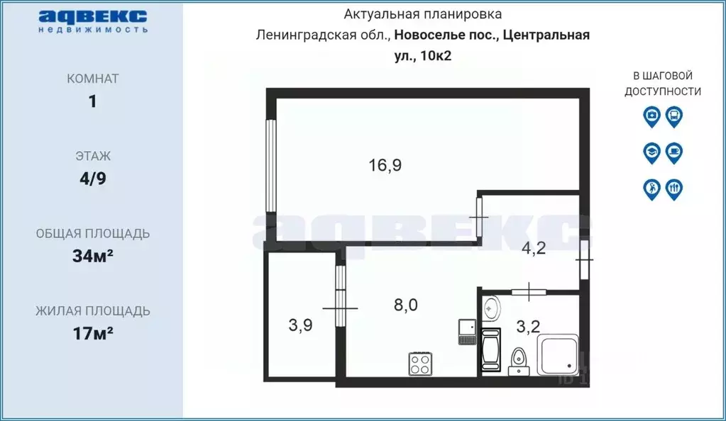 1-к кв. Ленинградская область, Ломоносовский район, Аннинское ... - Фото 2