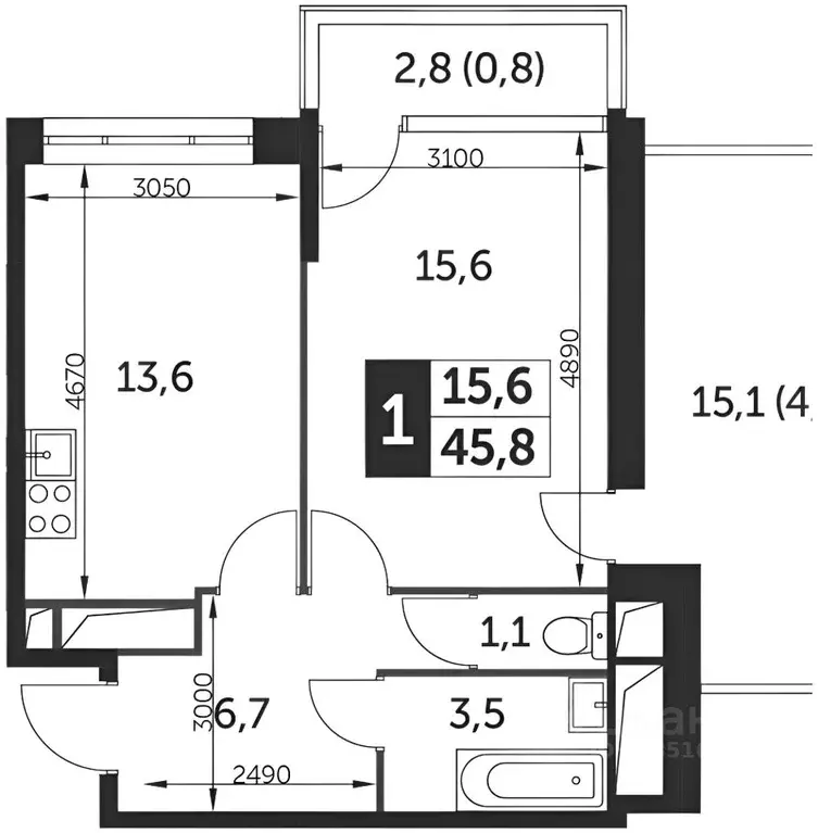 1-к кв. Московская область, Мытищи городской округ, пос. Нагорное ... - Фото 2