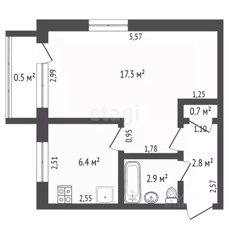 1-к кв. Томская область, Северск ул. Куйбышева, 5 (30.1 м) - Фото 0