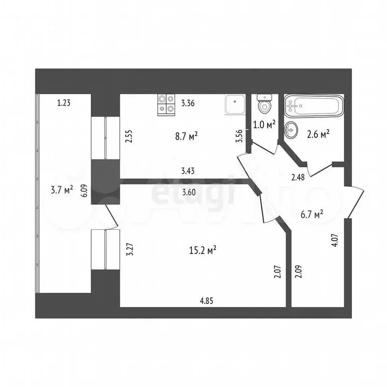 1-к. квартира, 34,6 м, 7/9 эт. - Фото 0
