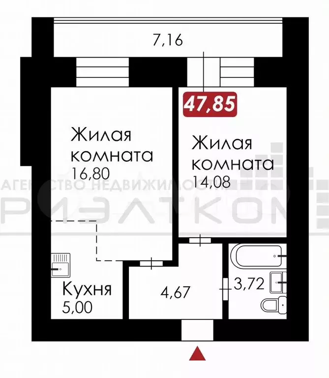 1-к. квартира, 47,9 м, 3/14 эт. - Фото 0